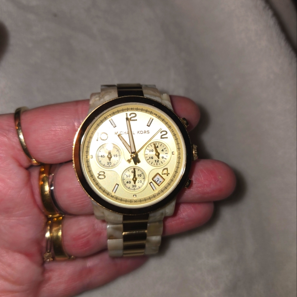 Michael Kors Gold and Tan Chronograph Watch